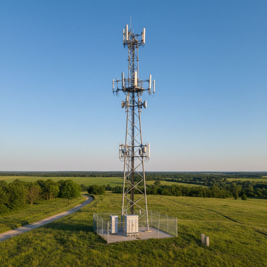 A VHF repeater antenna mounted on a hilltop tower